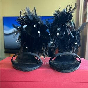 Escada Elegant Black Feathered Women's Strappy heels